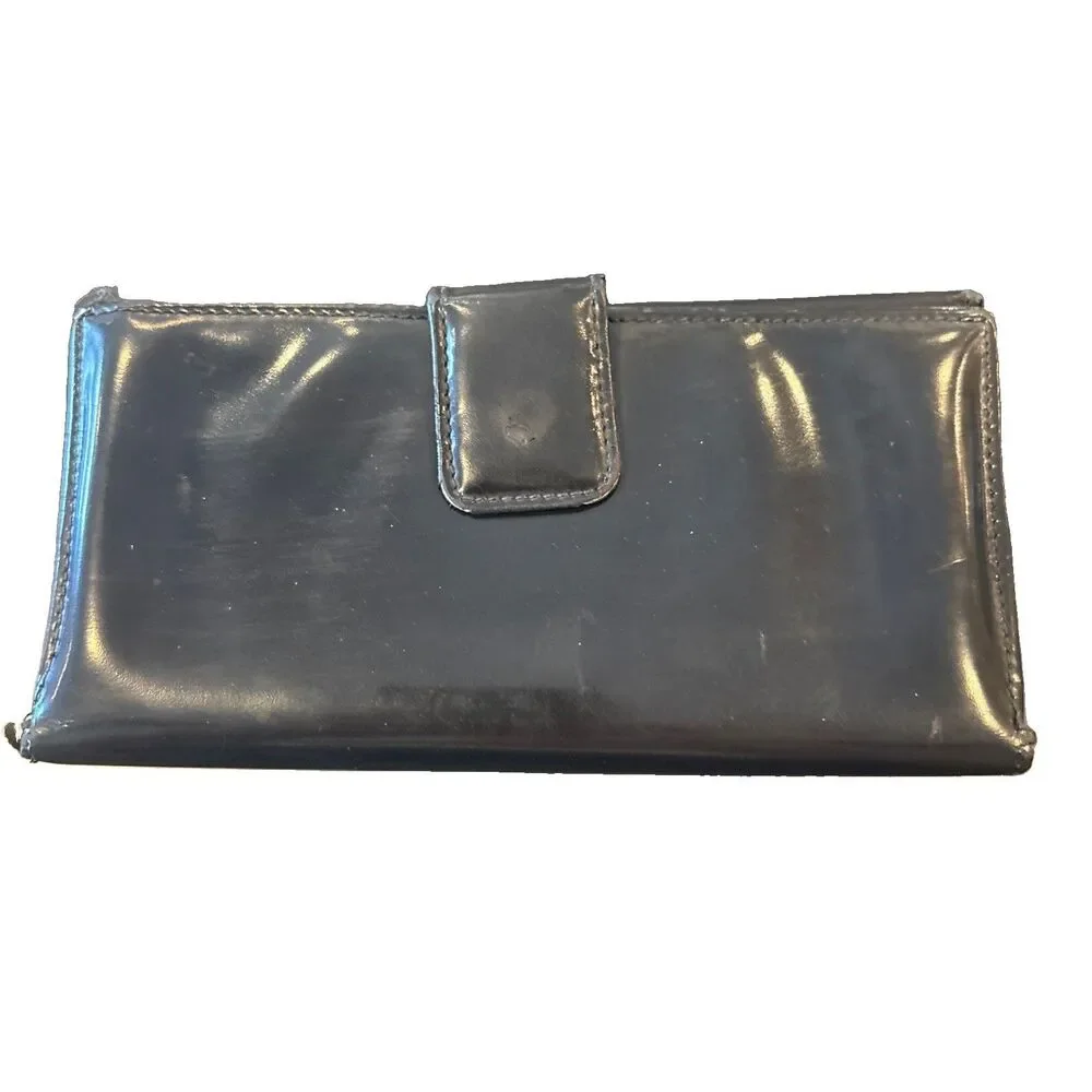 Vtg 1990s GUCCI Tom Ford Era 7” Long Patent Leather Wallet G Motif Black READ